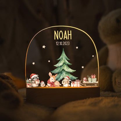 Kinder LED Nachtlicht mit Sockel aus Holz - "Geschenktiere"