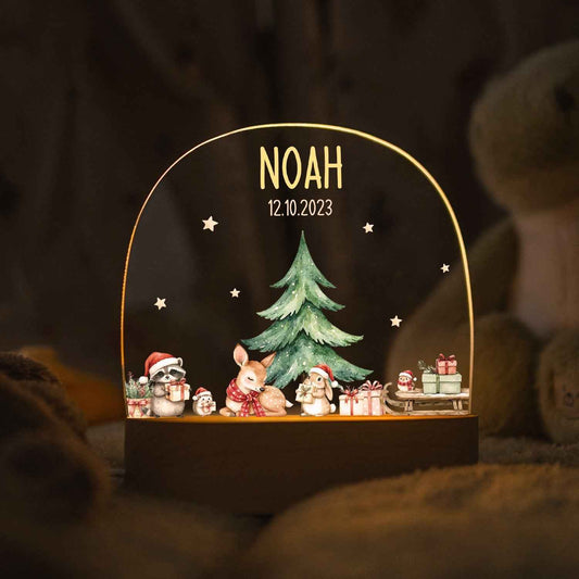 Kinder LED Nachtlicht mit Sockel aus Holz - "Geschenktiere"