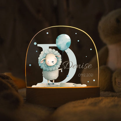 Kinder LED Nachtlicht mit Sockel aus Holz - "Initial Tiere"