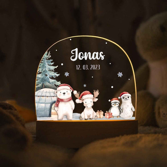 Kinder LED Nachtlicht mit Sockel aus Holz - "Nordpol"