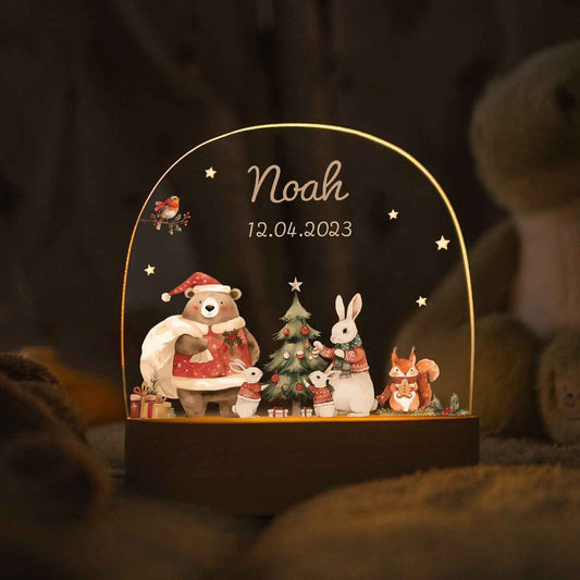 Kinder LED Nachtlicht mit Sockel aus Holz - "Pullovertiere"