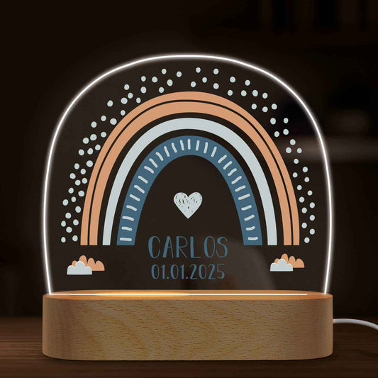 Kinder LED Nachtlicht mit Sockel aus Holz im Regenbogen Design