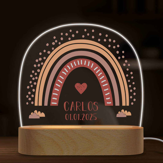 Kinder LED Nachtlicht mit Sockel aus Holz im Regenbogen Design