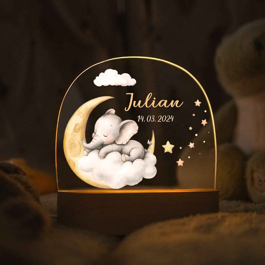 Kinder LED Nachtlicht mit Sockel aus Holz - "Schlafende Tiere"