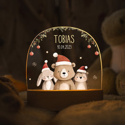 Kinder LED Nachtlicht mit Sockel aus Holz - "Weihnachtstrio"