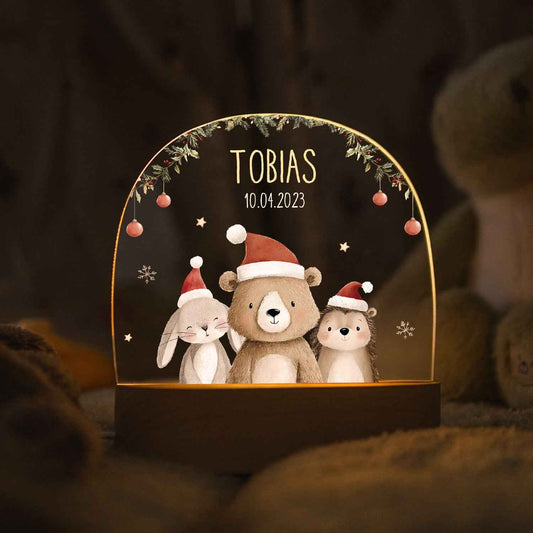 Kinder LED Nachtlicht mit Sockel aus Holz - "Weihnachtstrio"