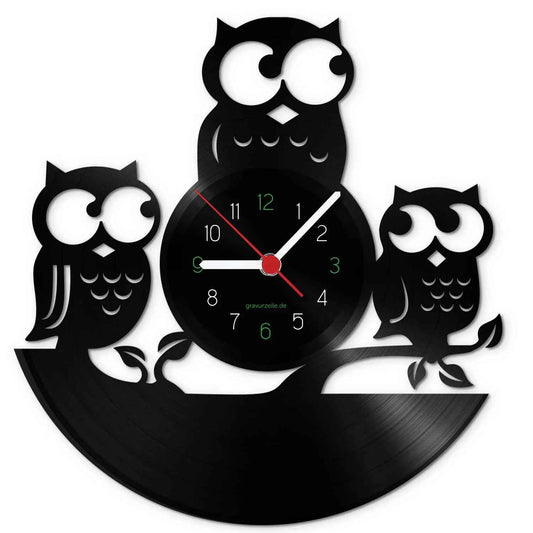 Wanduhr aus Vinyl Eule