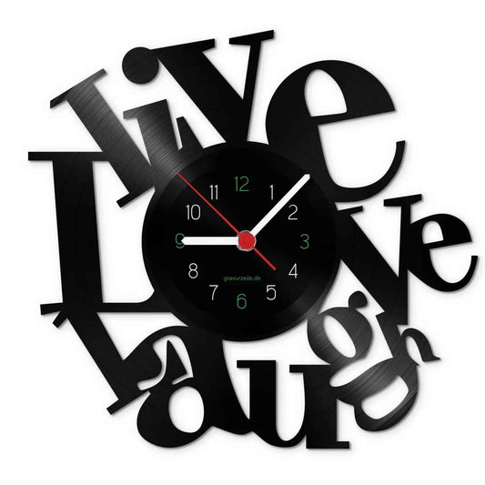 Wanduhr aus Vinyl Live Love Laugh