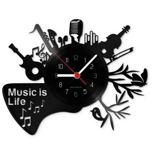 Wanduhr aus Vinyl Music is Life