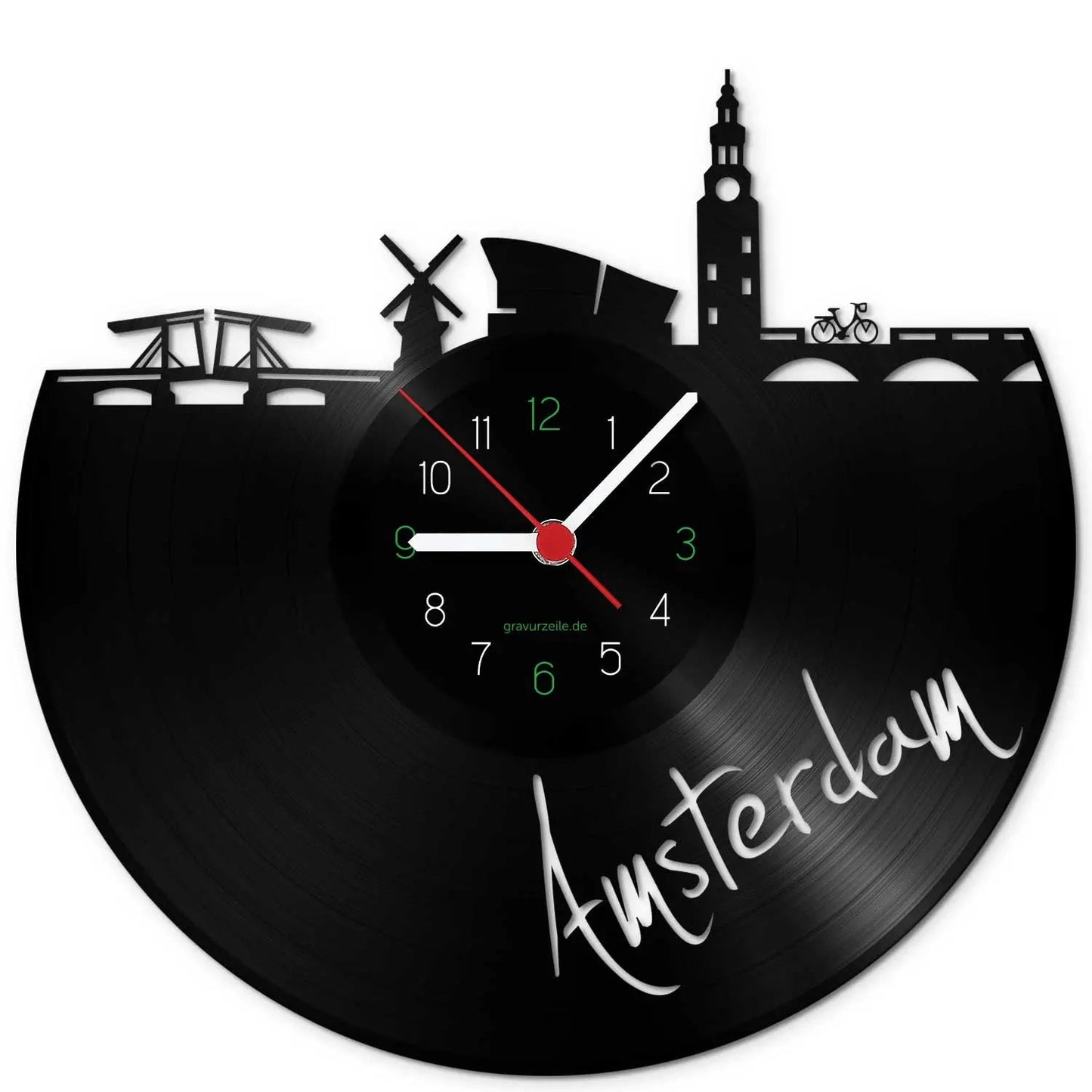 Wanduhr aus Vinyl Skyline Amsterdam