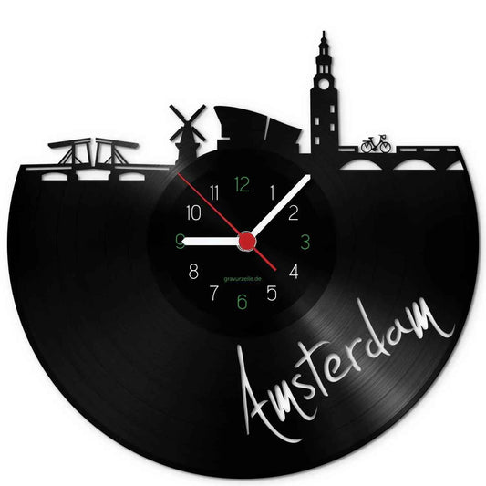 Wanduhr aus Vinyl Skyline Amsterdam