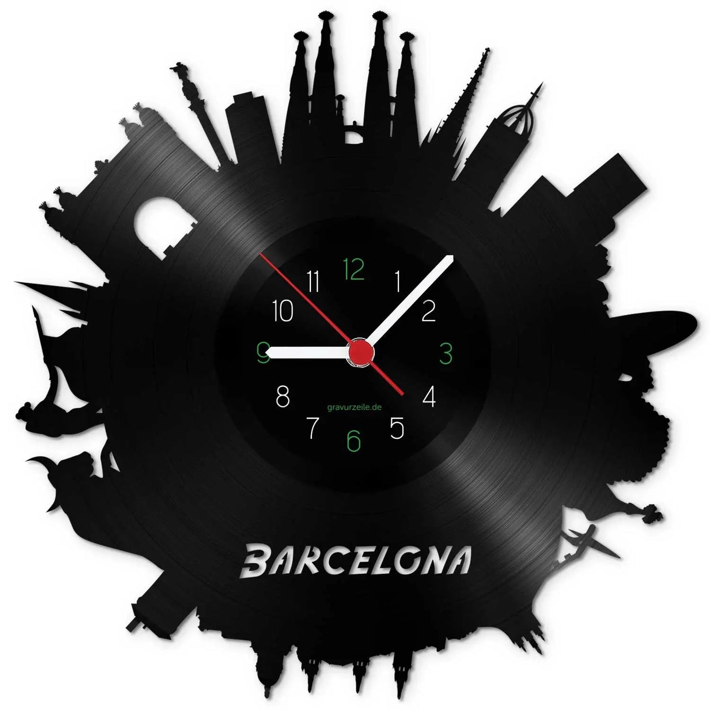 Wanduhr aus Vinyl Skyline Barcelona 2017