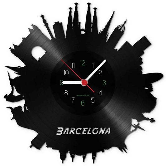 Wanduhr aus Vinyl Skyline Barcelona 2017