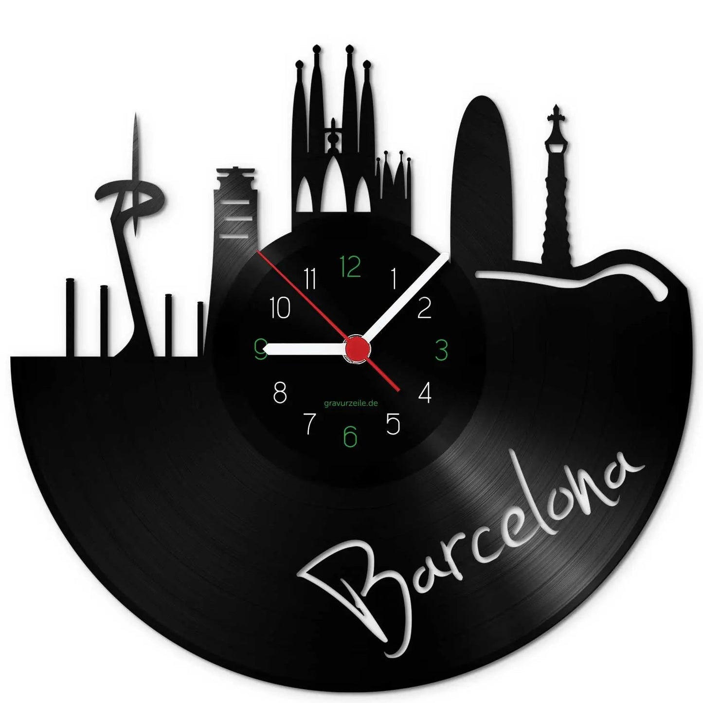 Wanduhr aus Vinyl Skyline Barcelona