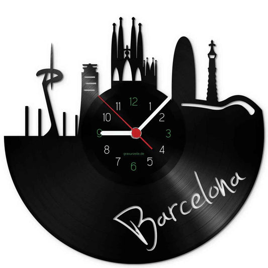 Wanduhr aus Vinyl Skyline Barcelona