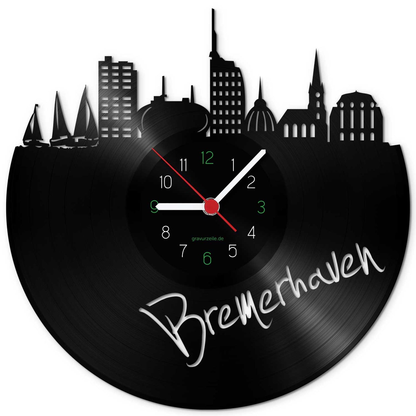 Wanduhr aus Vinyl Skyline Bremerhaven