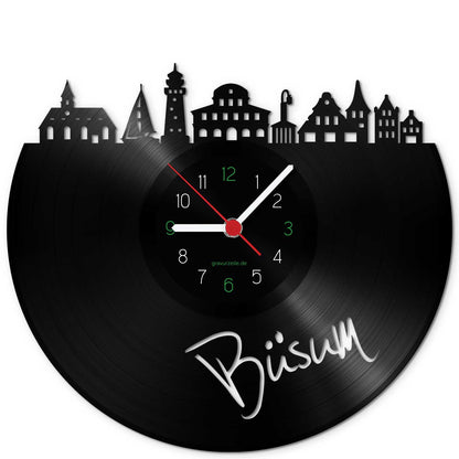 Wanduhr aus Vinyl Skyline Büsum