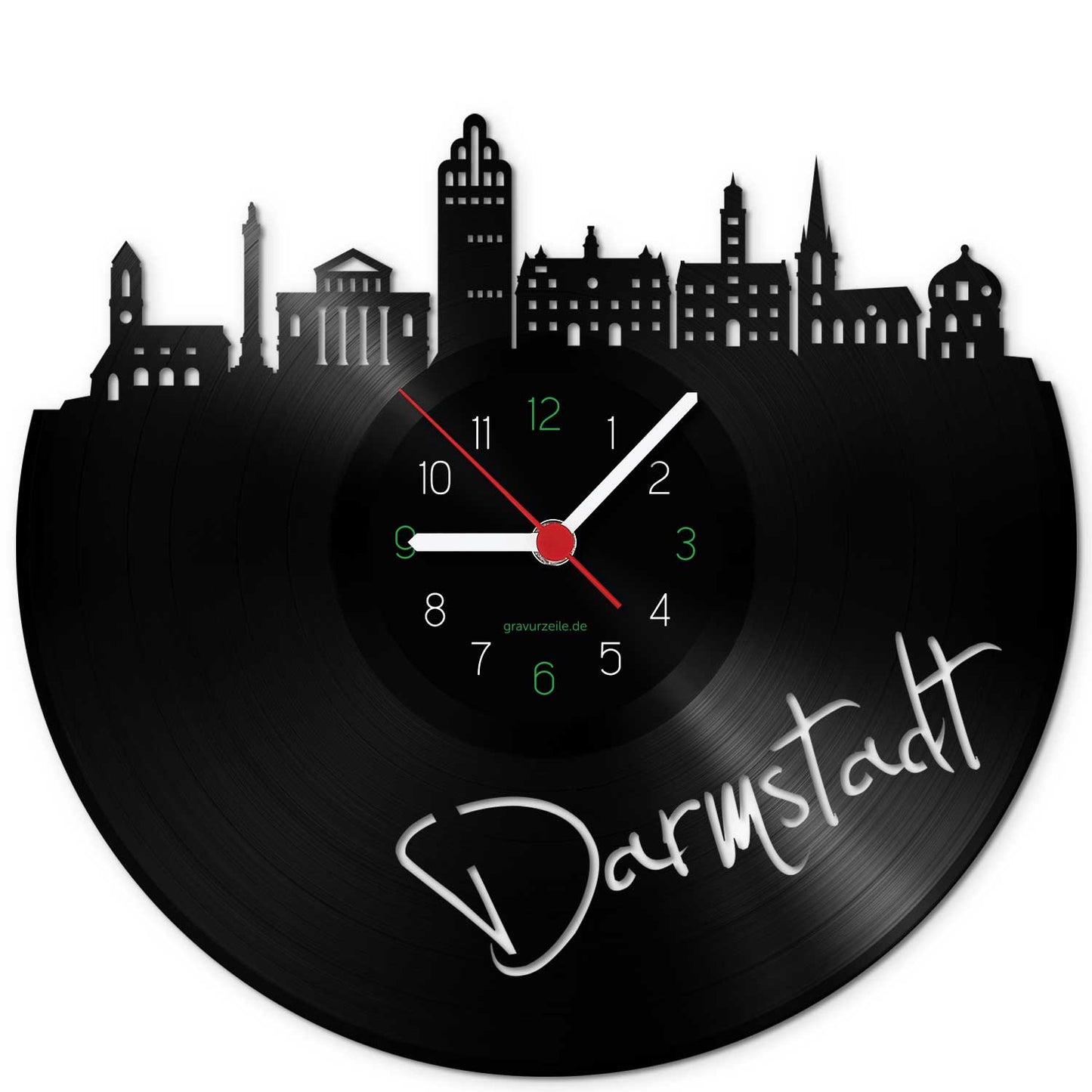 Wanduhr aus Vinyl Skyline Darmstadt