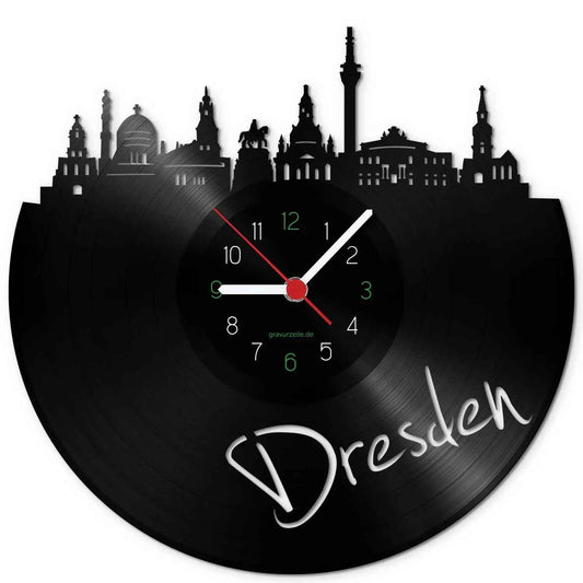 Wanduhr aus Vinyl Skyline Dresden