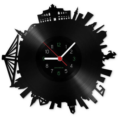 Wanduhr aus Vinyl Skyline Dresden 2017