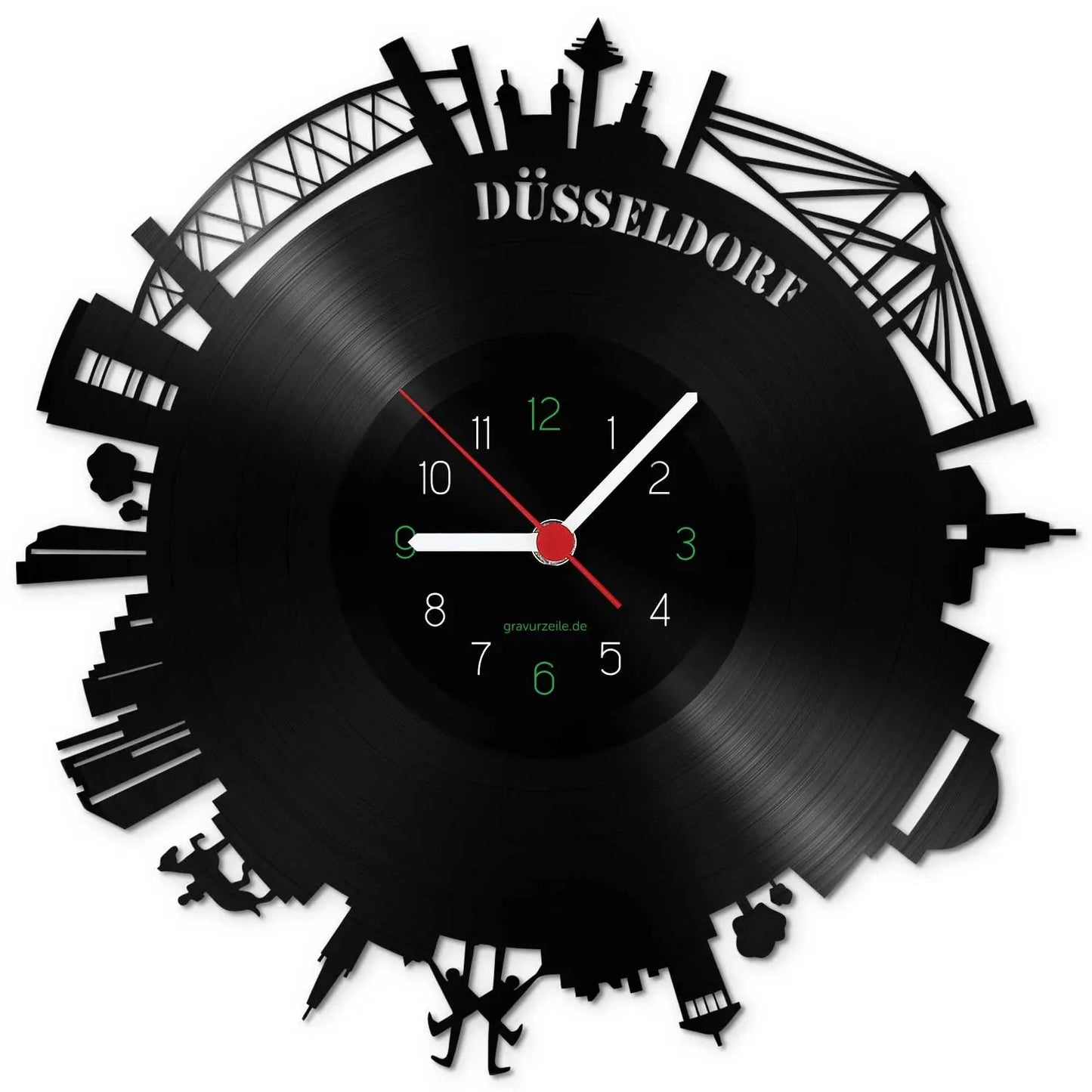 Wanduhr aus Vinyl Skyline Düsseldorf 2017