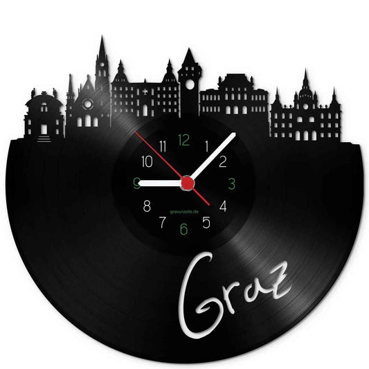 Wanduhr aus Vinyl Skyline Graz