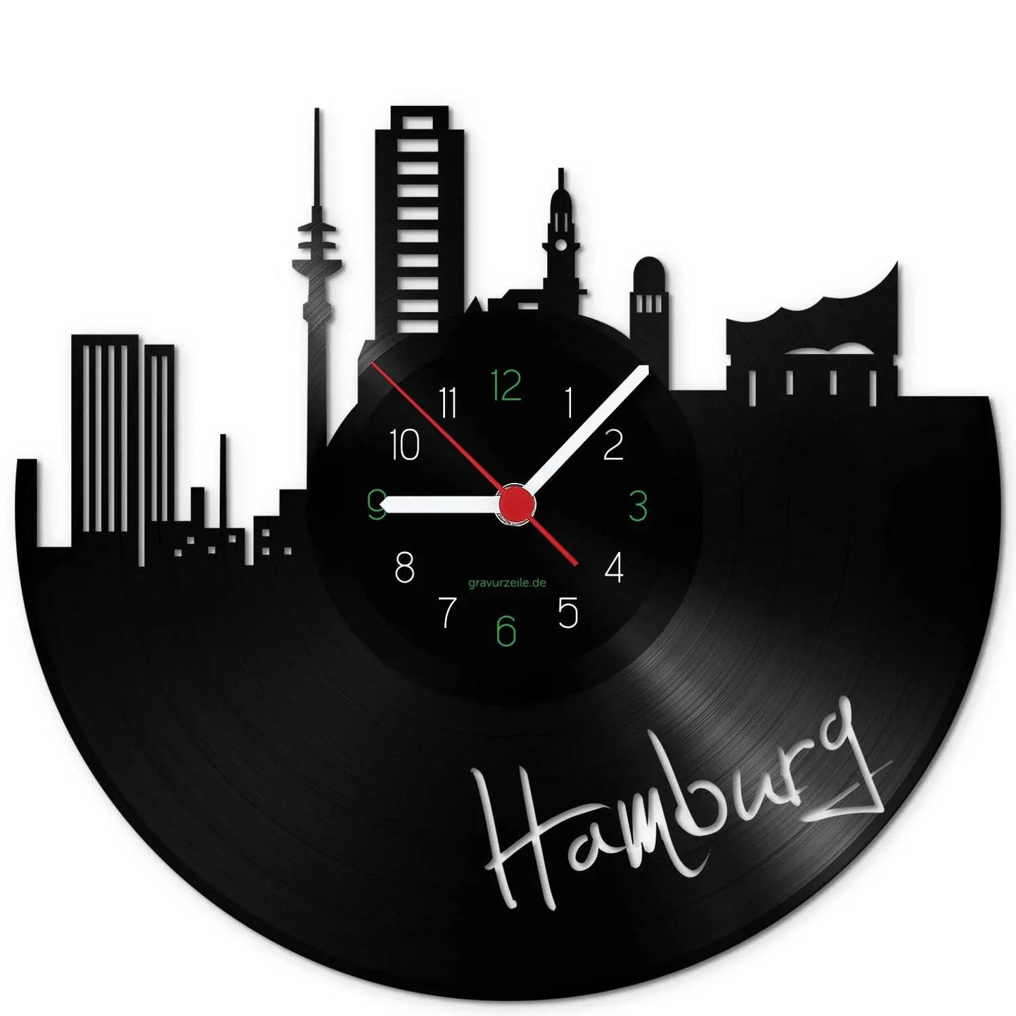 Wanduhr aus Vinyl Skyline Hamburg