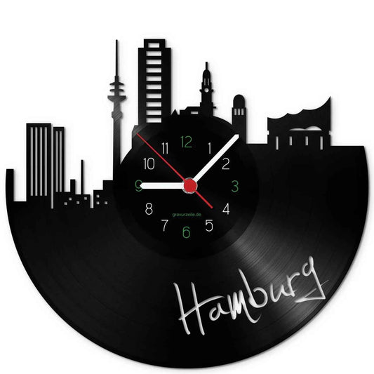 Wanduhr aus Vinyl Skyline Hamburg