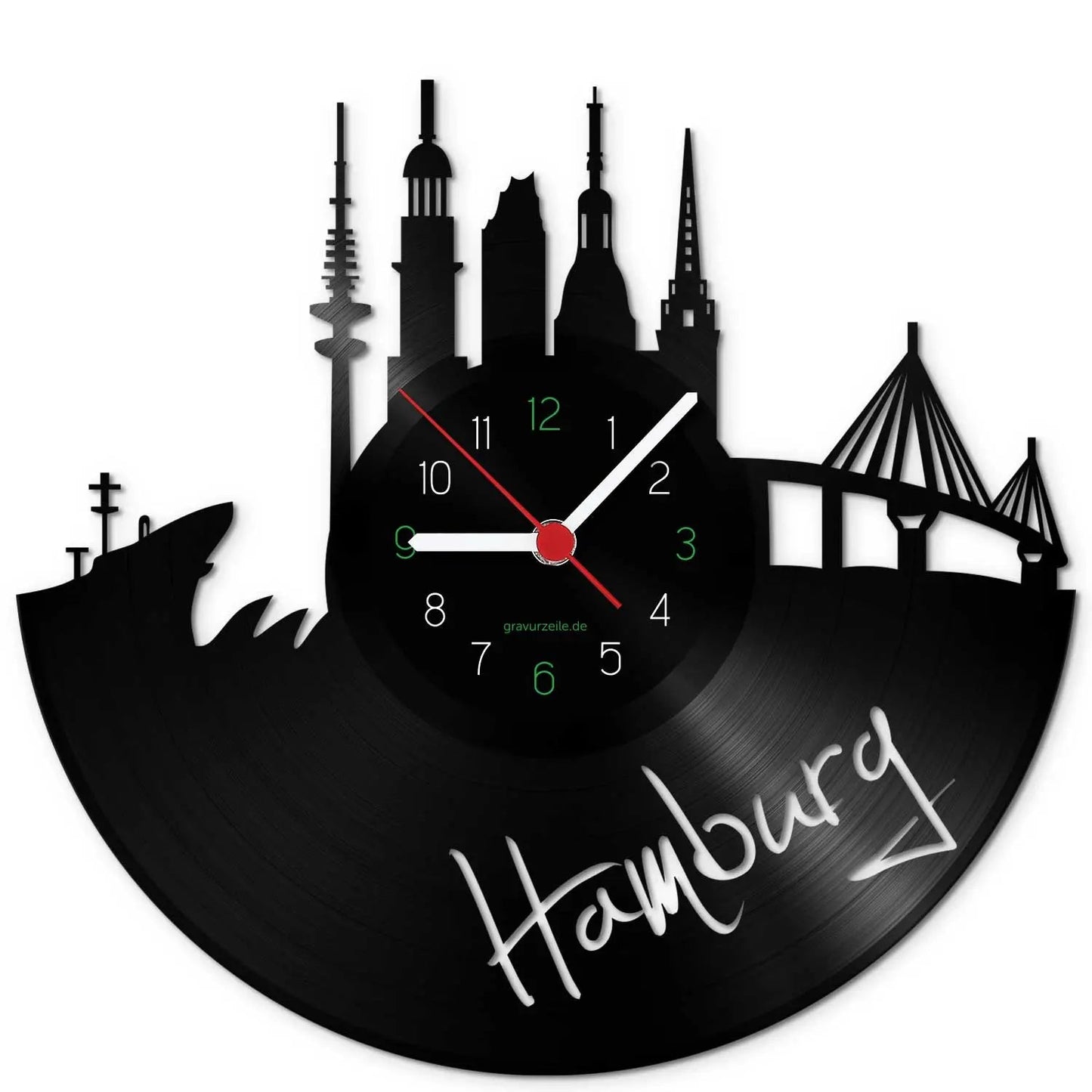 Wanduhr aus Vinyl Skyline Hamburg 2016