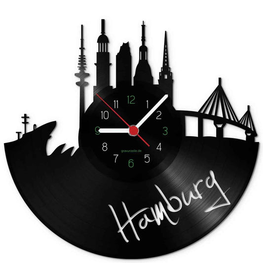 Wanduhr aus Vinyl Skyline Hamburg 2016