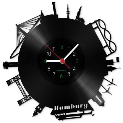 Wanduhr aus Vinyl Skyline Hamburg 2017