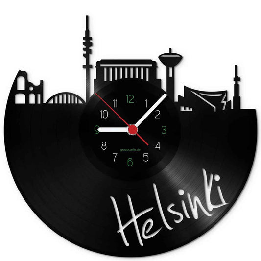 Wanduhr aus Vinyl Skyline Helsinki