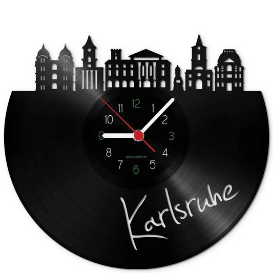 Wanduhr aus Vinyl Skyline Karlsruhe