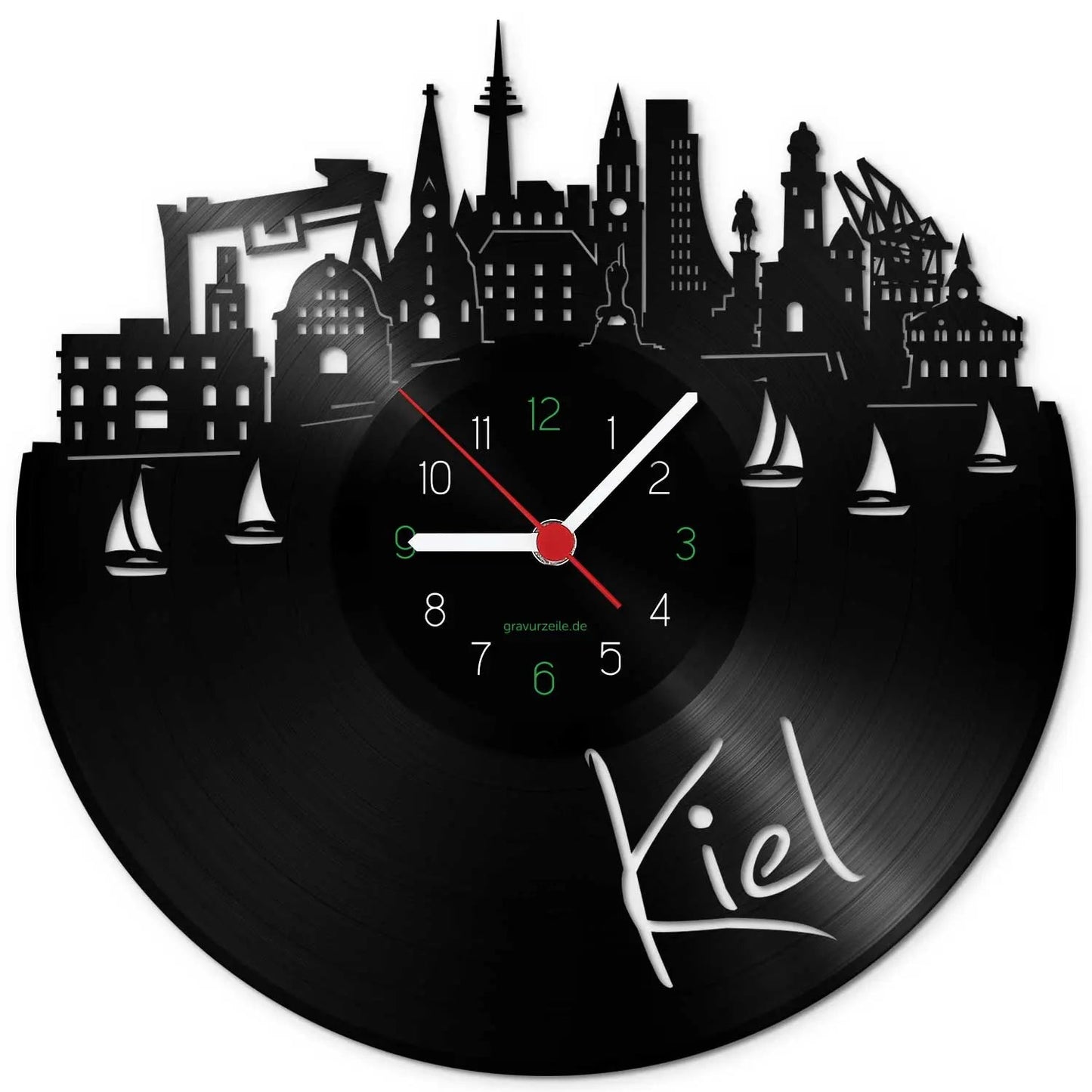 Wanduhr aus Vinyl Skyline Kiel