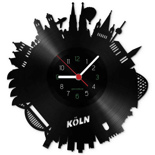 Wanduhr aus Vinyl Skyline Köln 2017