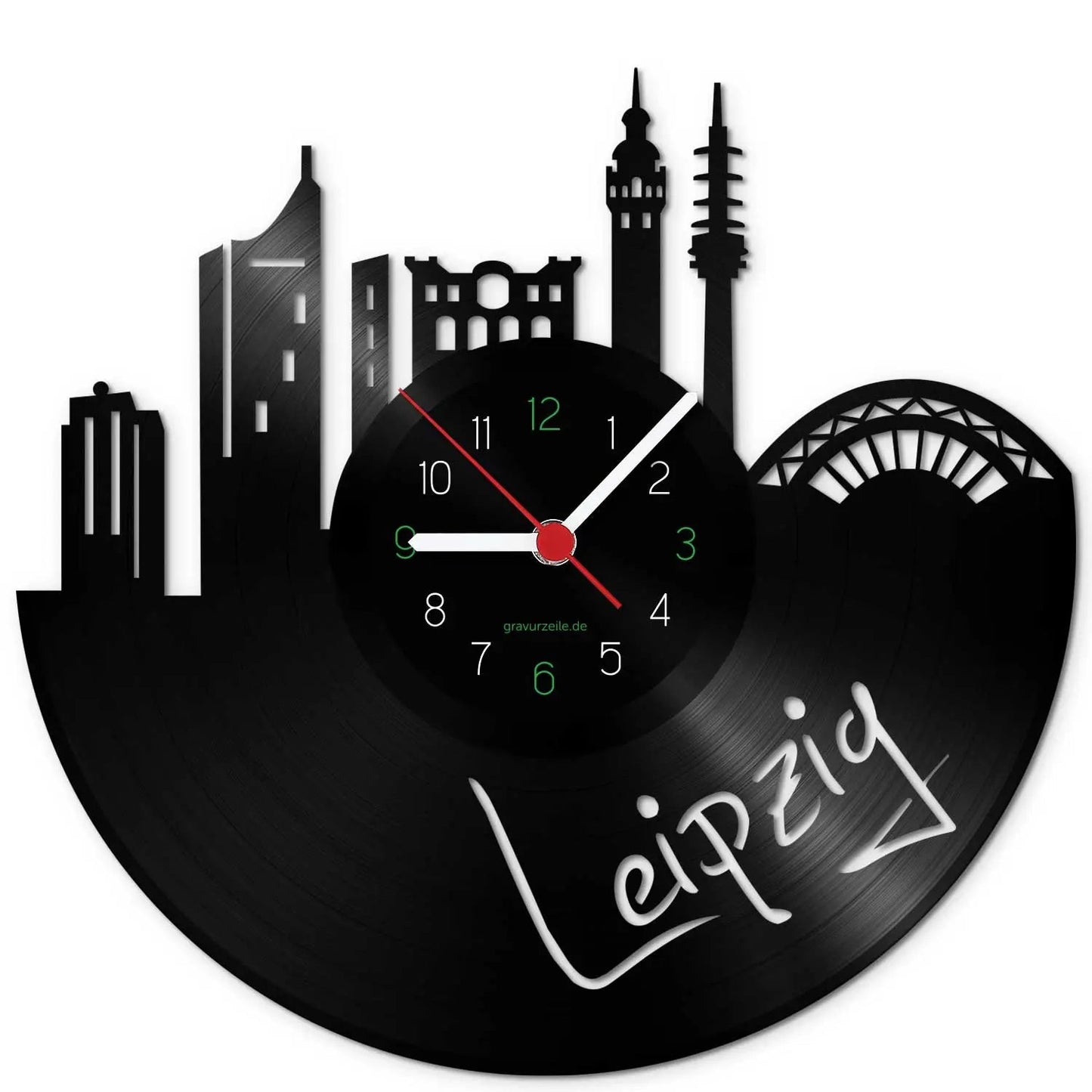 Wanduhr aus Vinyl Skyline Leipzig
