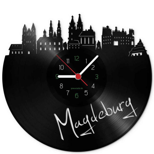Wanduhr aus Vinyl Skyline Magdeburg