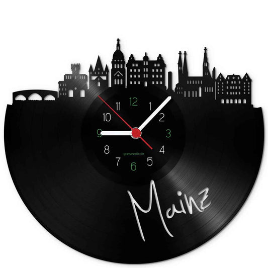 Wanduhr aus Vinyl Skyline Mainz