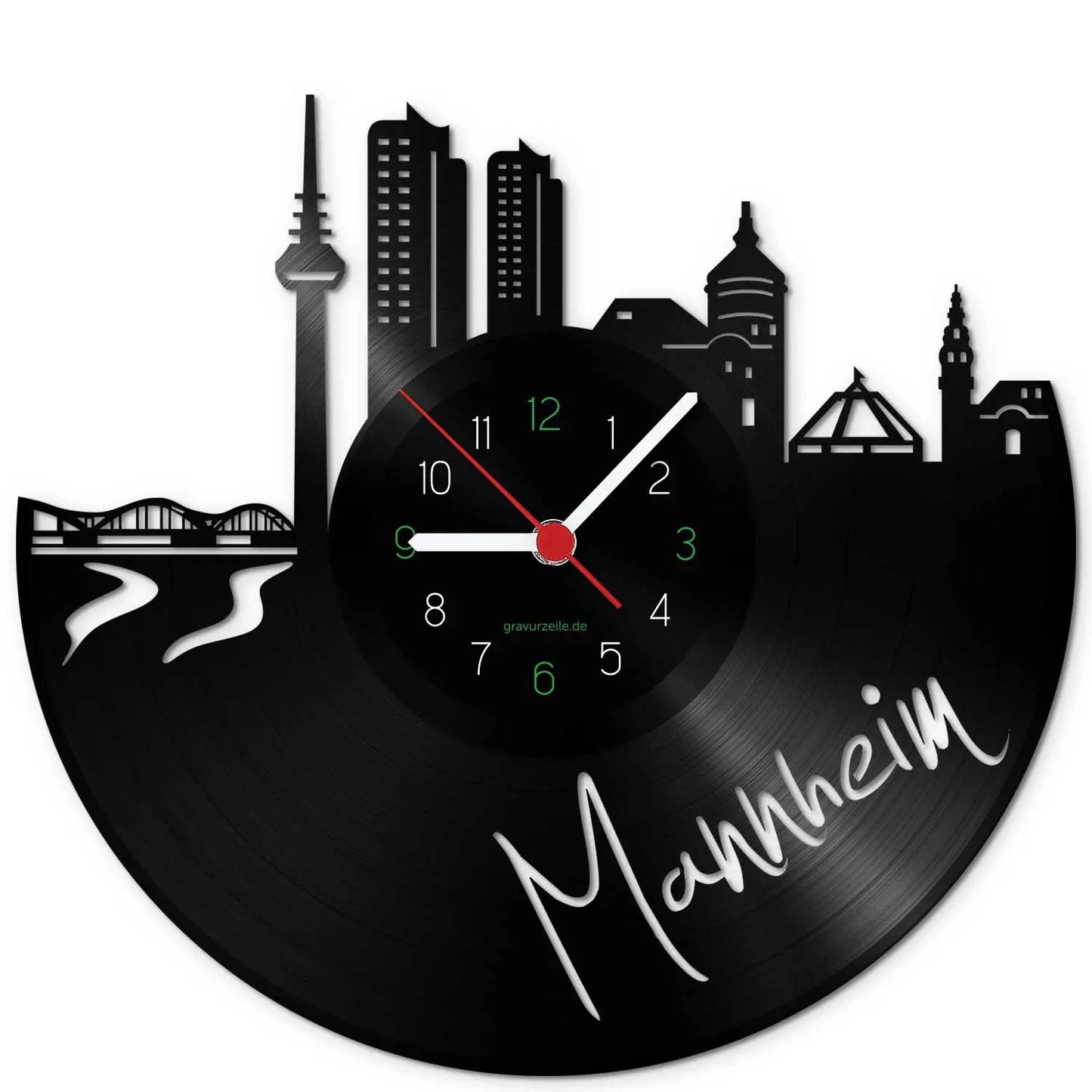 Wanduhr aus Vinyl Skyline Mannheim