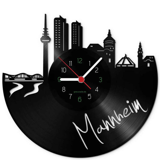 Wanduhr aus Vinyl Skyline Mannheim