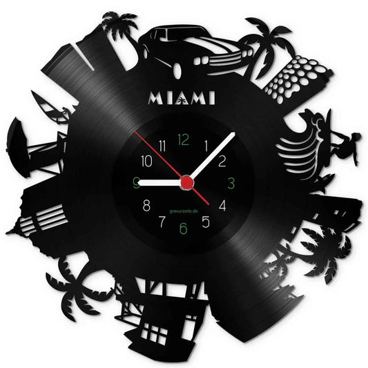 Wanduhr aus Vinyl Skyline Miami 2017