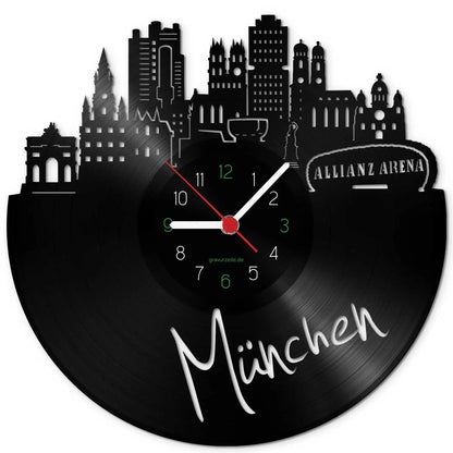 Wanduhr aus Vinyl Skyline München