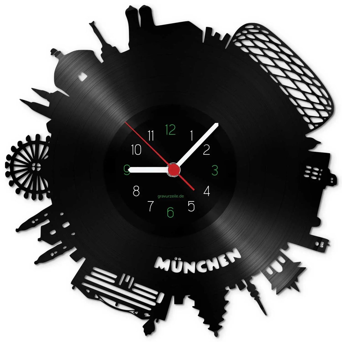 Wanduhr aus Vinyl Skyline München 2017