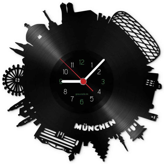 Wanduhr aus Vinyl Skyline München 2017