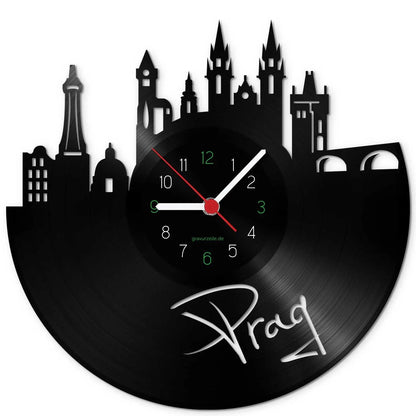 Wanduhr aus Vinyl Skyline Prag