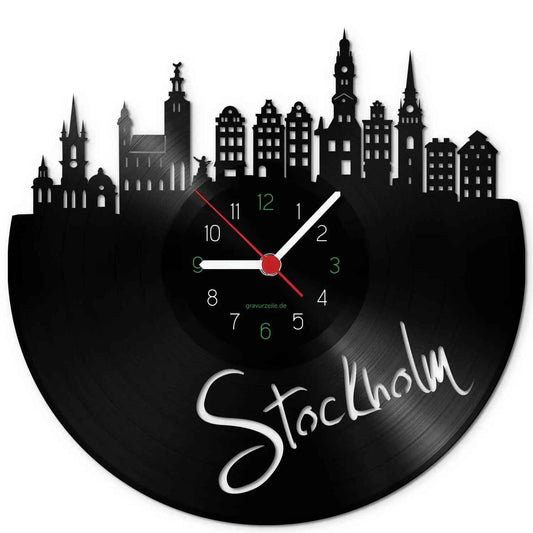 Wanduhr aus Vinyl Skyline Stockholm