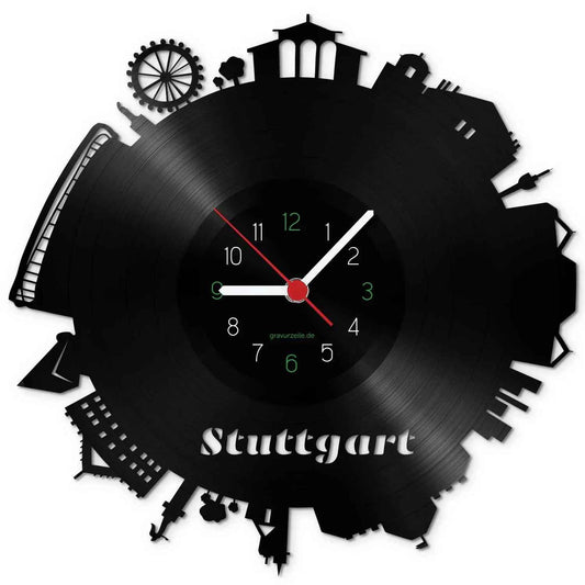 Wanduhr aus Vinyl Skyline Stuttgart 2017