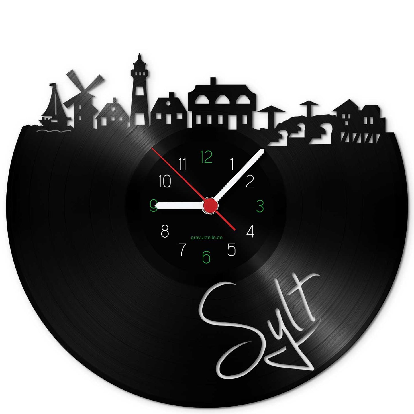 Wanduhr aus Vinyl Skyline Sylt