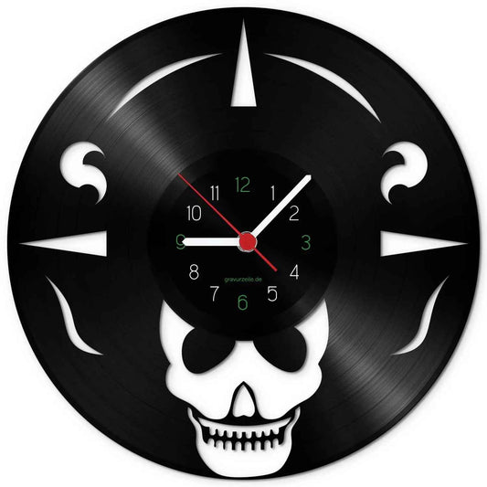Wanduhr aus Vinyl Totenkopf Tribal