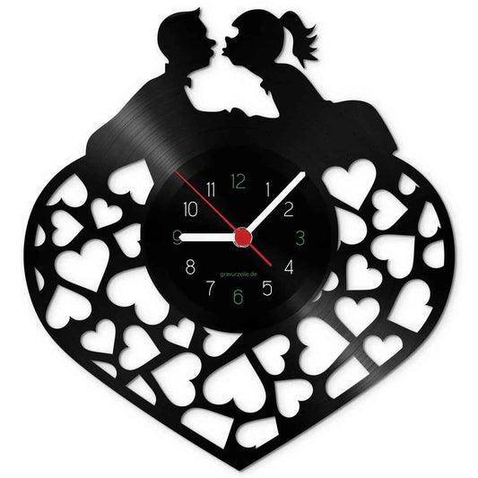 Wanduhr aus Vinyl Verliebt Verlobt Verheiratet
